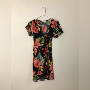 Tropical Mini Wrap Dress